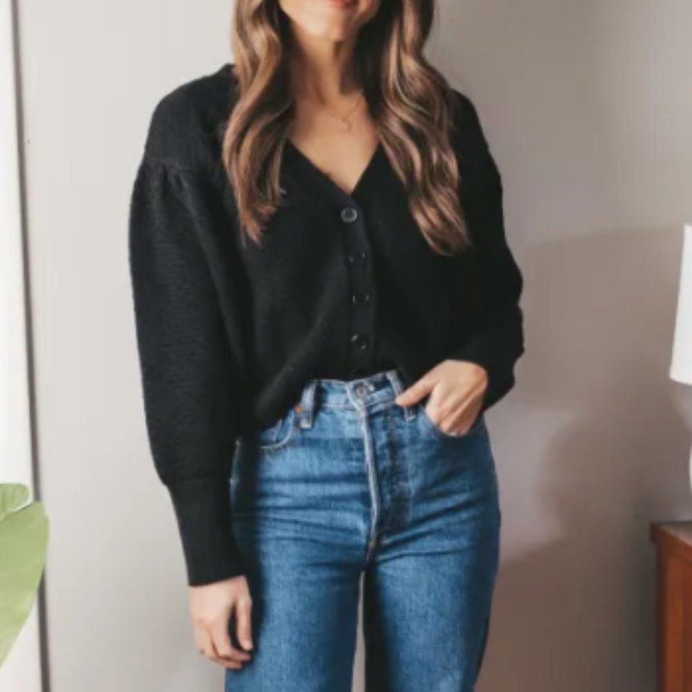 Able Irene 100% Cotton Cropped Cardigan Black